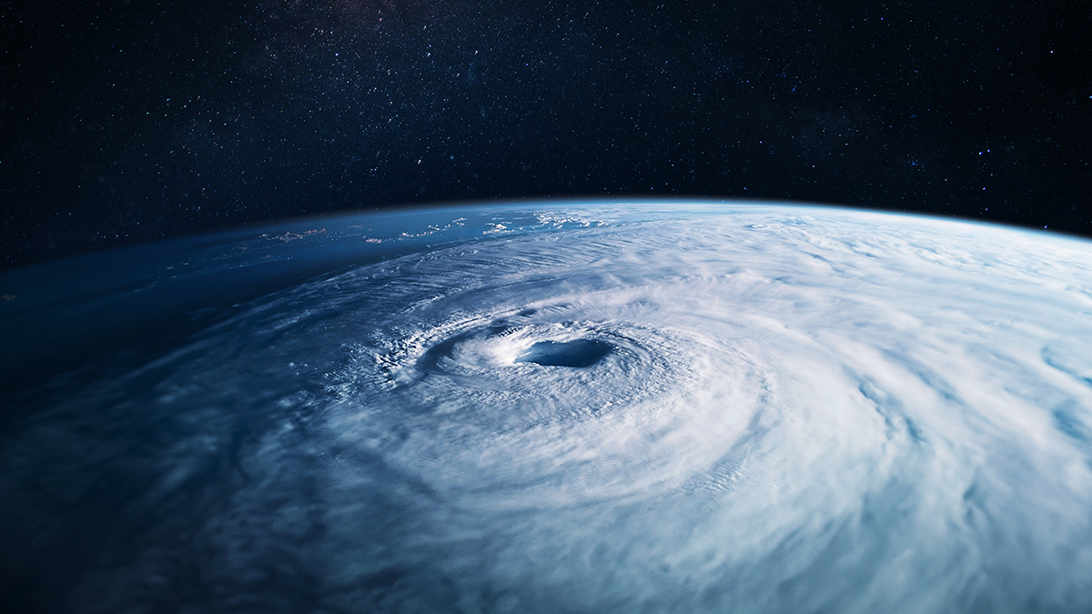 Amazing blue planet earth with clouds and Hurricanes in starry s